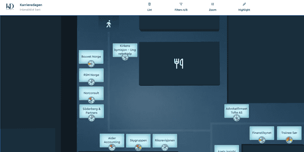 An interactive map of a Norwegian job fair